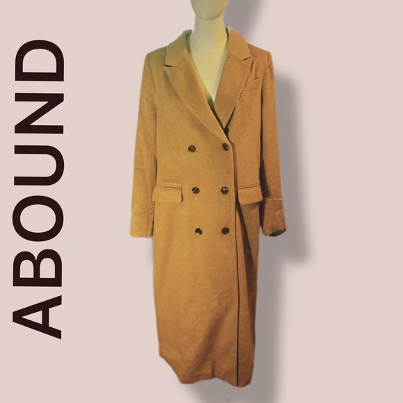Abound Camel Wool Blend Double-Breasted Maxi Coat - Size Small - Picture 2 of 10